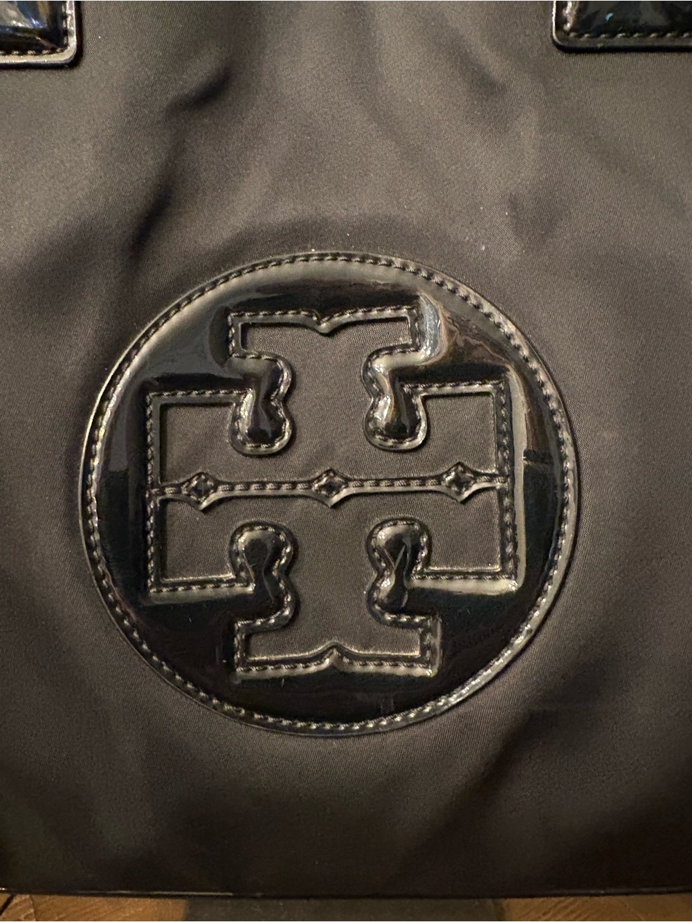 Tory Burch Black Nylon Tote with Patent Trim and Logo - Picture 2 of 8